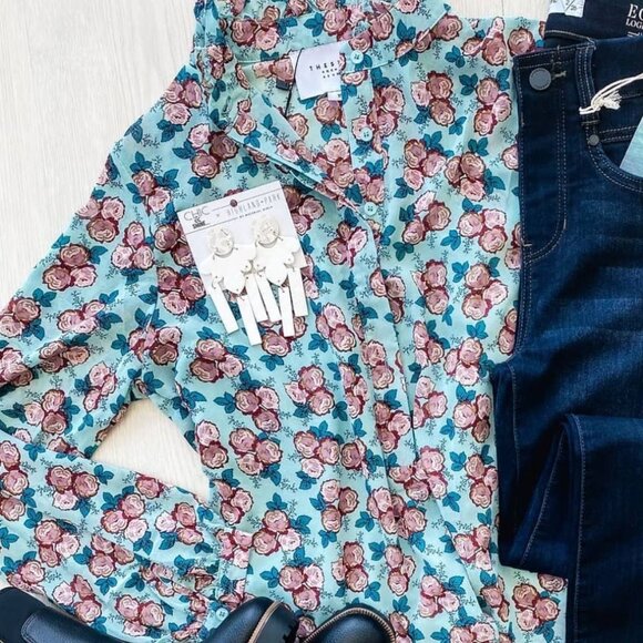 Popover shirt with Rose Print - Picture 1 of 2